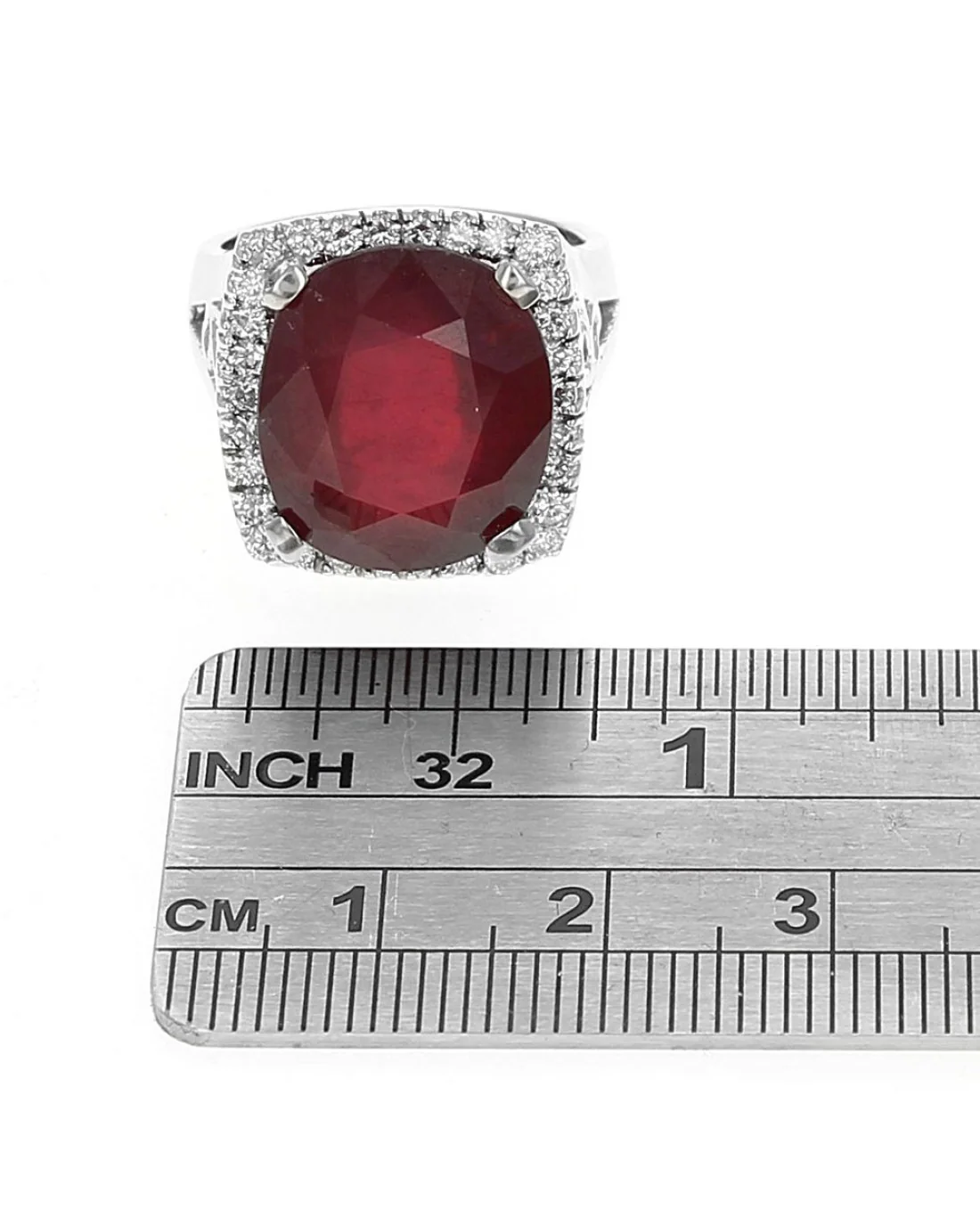 Fracture Filed Ruby and Diamond Halo Cocktail Ring - Image 3