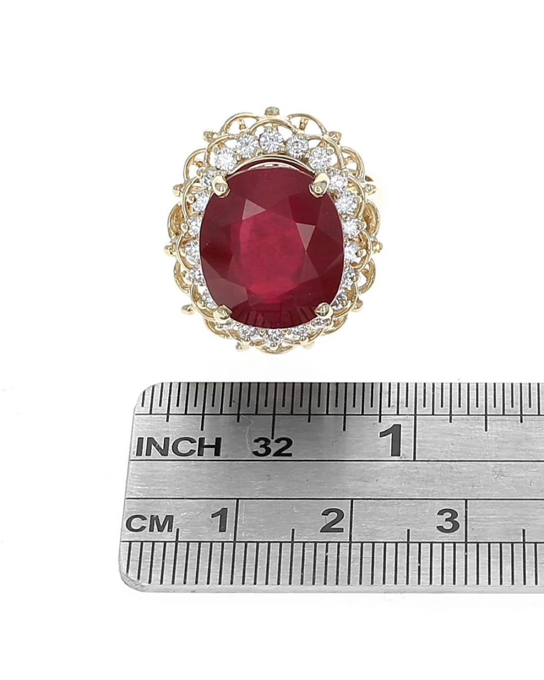 Fracture Filled Ruby and Diamond Halo Cocktail Ring - Image 3