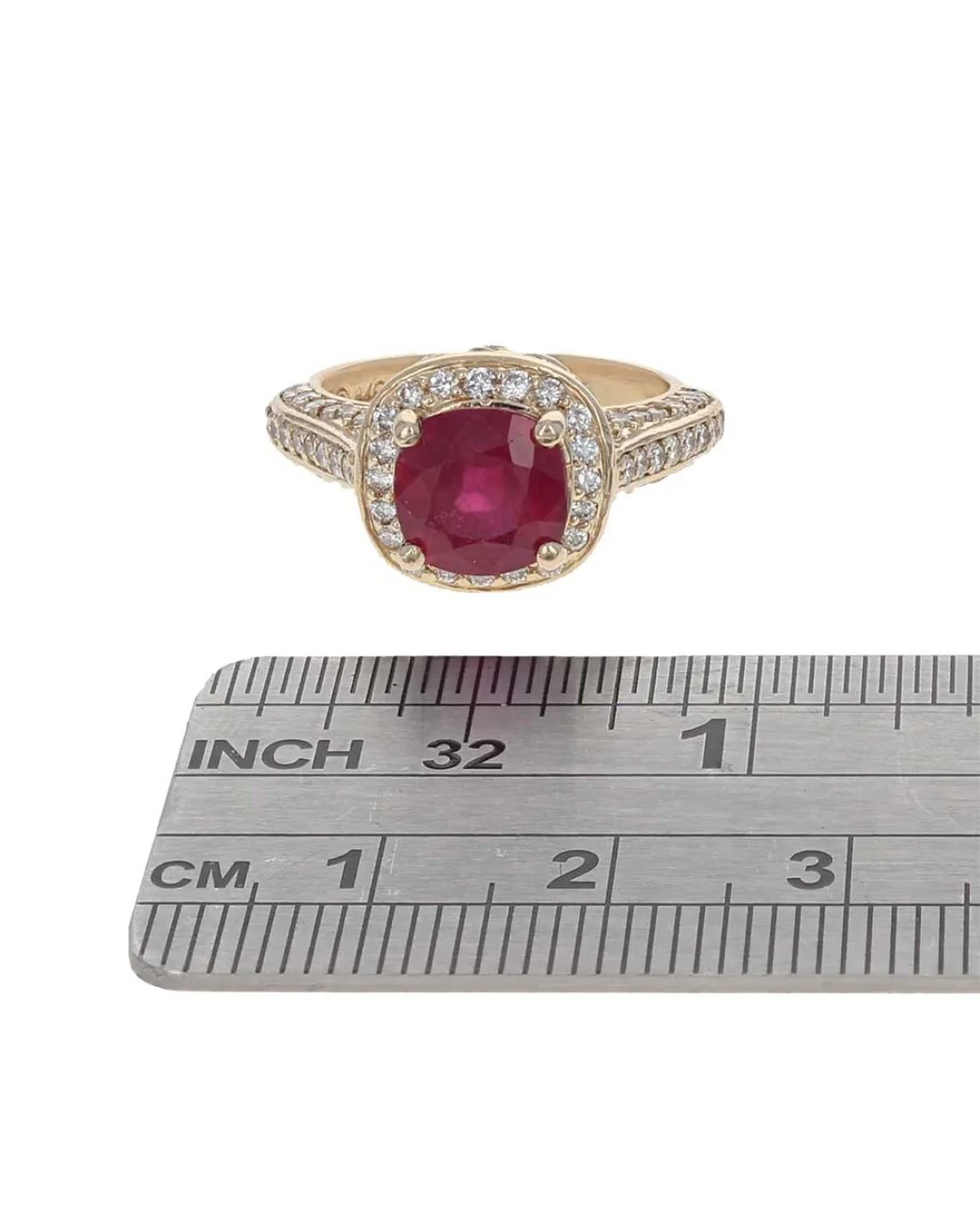 Fracture Filled Ruby and Diamond Halo Ring - Image 3