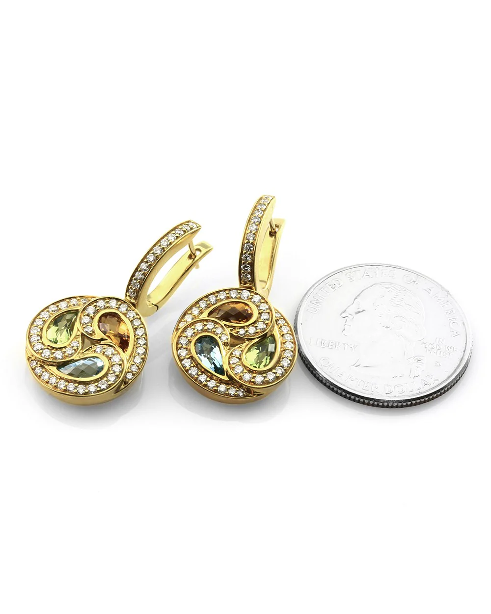Frederic Sage Multi-Color Gemstone & Pave Diamond Earrings in 18K Gold - Image 3