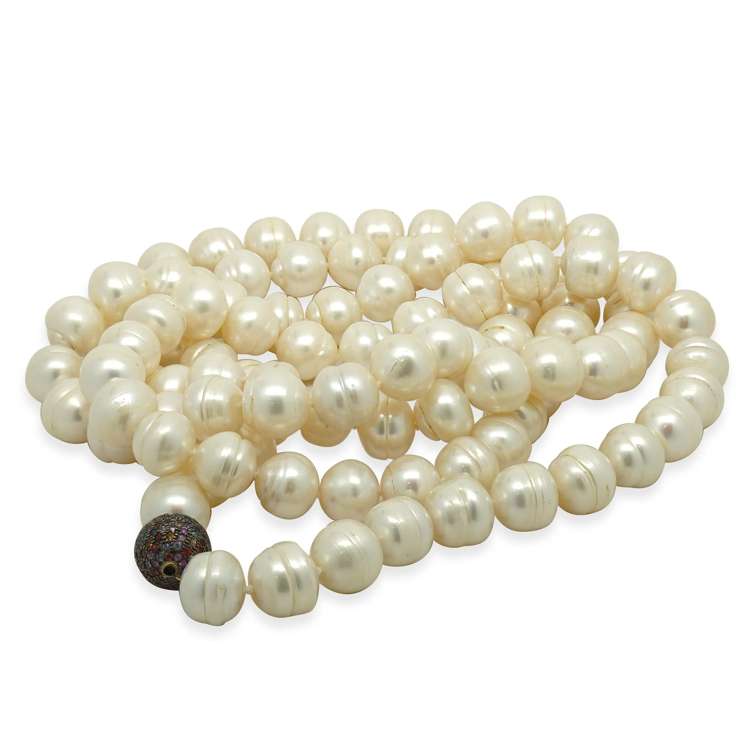 Freshwater Rose Baroque Pearl Necklace with Sterling Silver Gemstone clasp - Image 2