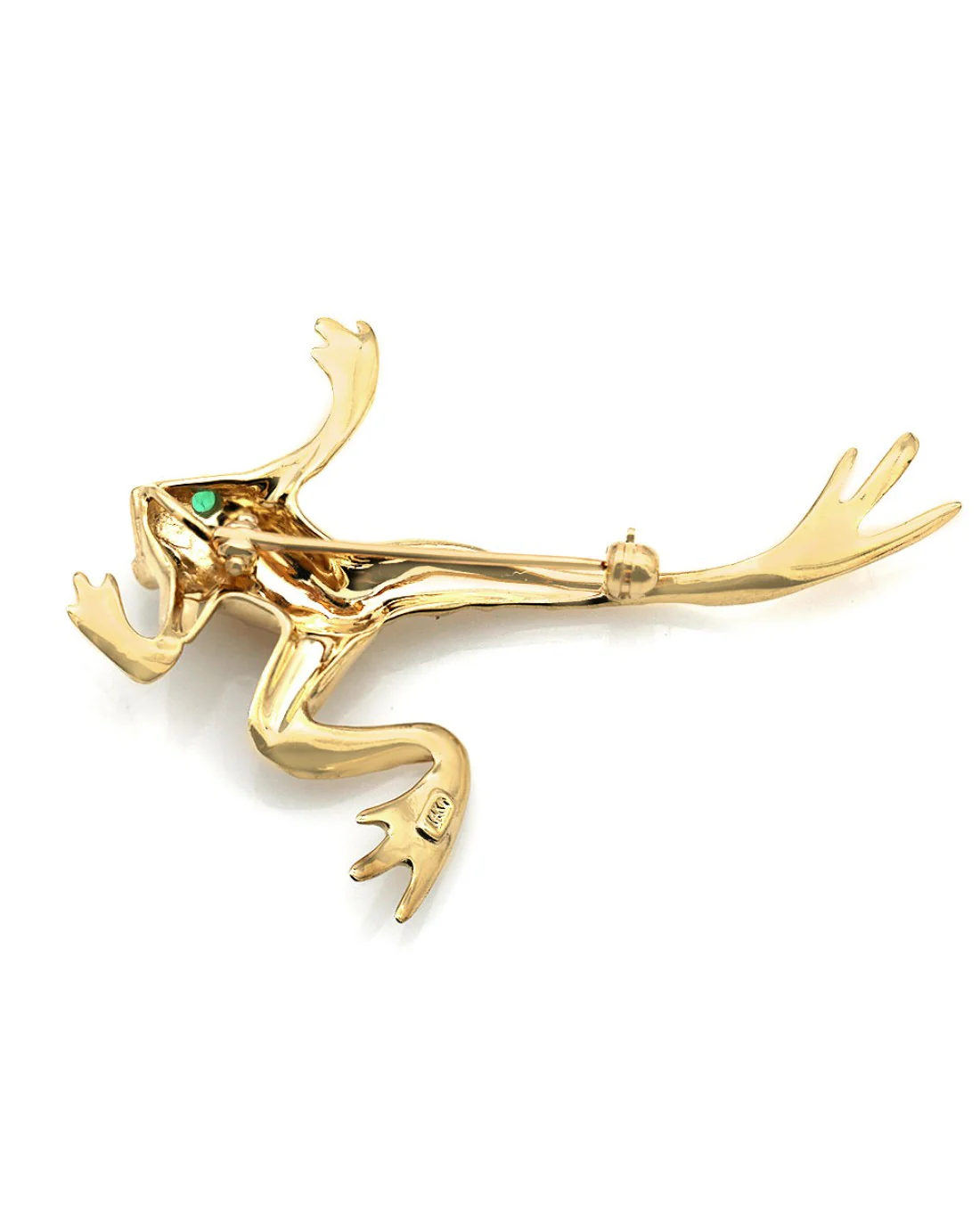 Frog Brooch with Emerald Eyes in Yellow Gold - Image 2
