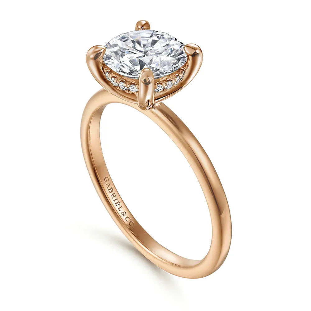 Gabriel & Co. 14K Rose Gold Round Brilliant Cut Diamond Engagement Ring - Image 2