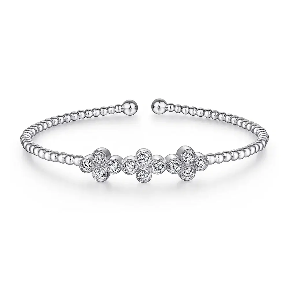Gabriel & Co. Bujukan Bead Diamond Quatrefoil Bangle in White Gold - Image 2