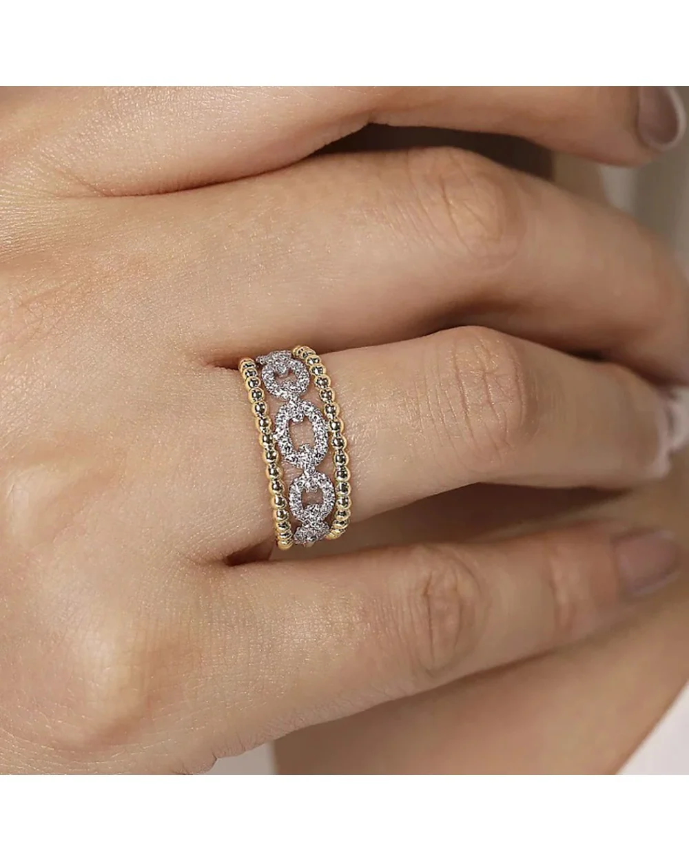 Gabriel & Co. Bujukan Collection Diamond Link and Bead Ring - Image 4