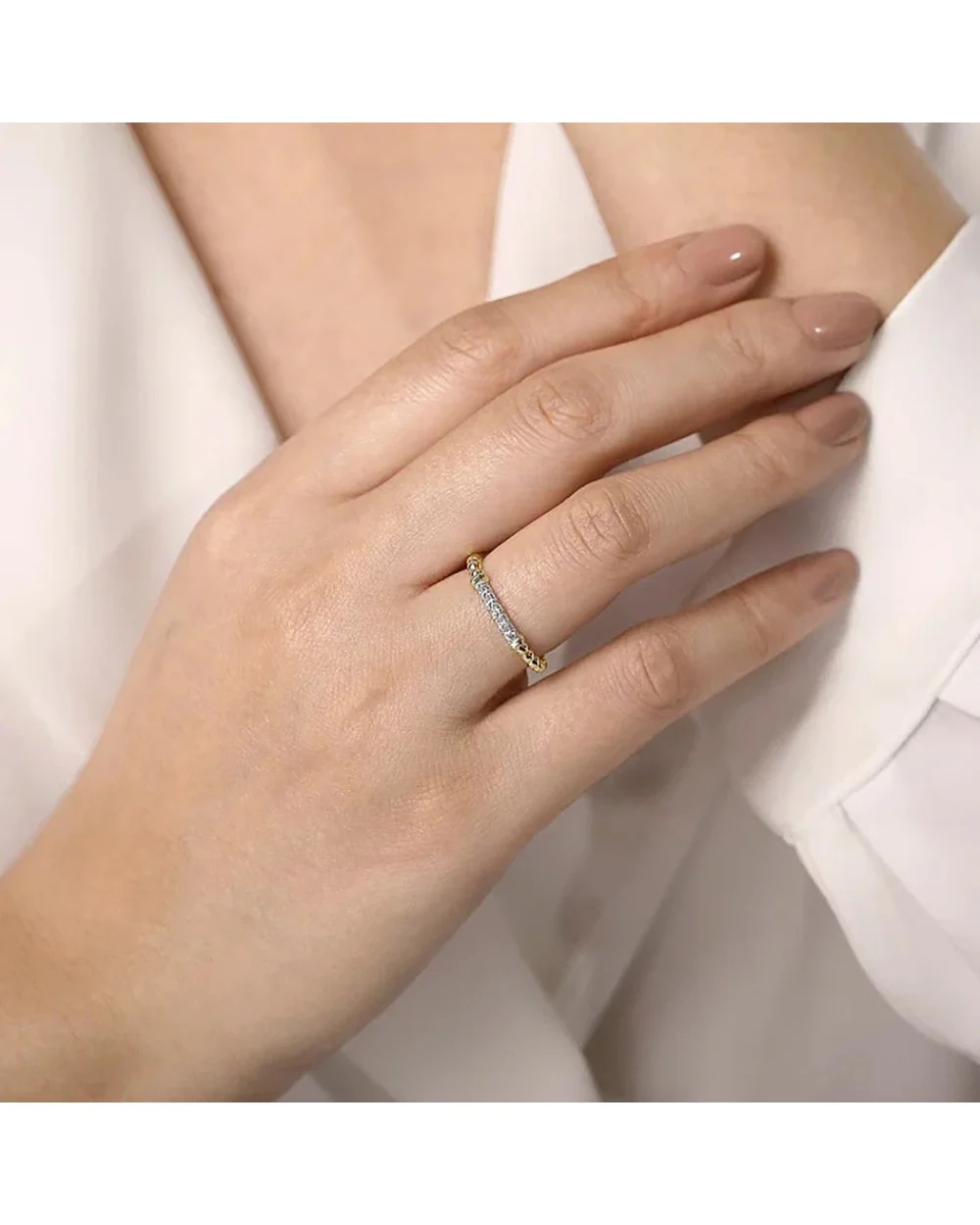 Gabriel & Co. Bujukan Copllection Diamond Bar and Bead Ring - Image 4