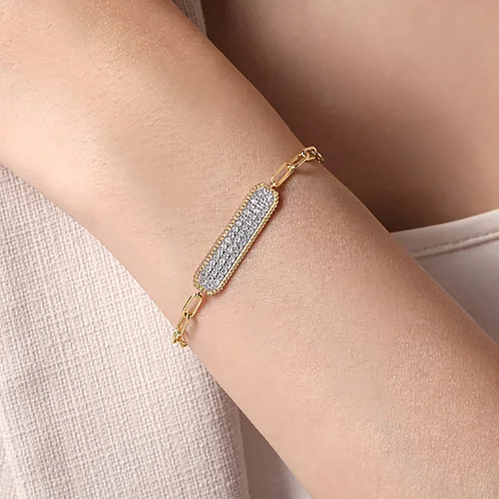 Gabriel & Co. Diamond Bar Station Bracelet in Yellow and White Gold - Image 3
