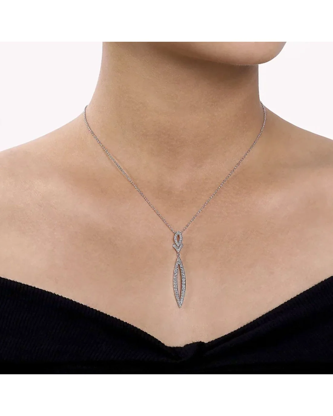 Gabriel & Co. Diamond Oval, Chevron and Marquise Drop Necklace - Image 3