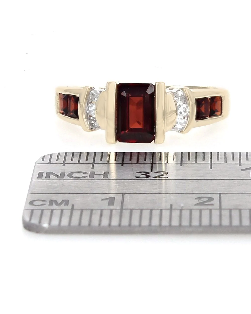 Garnet and Diamond Accent Ring in Yellow Gold - Image 3