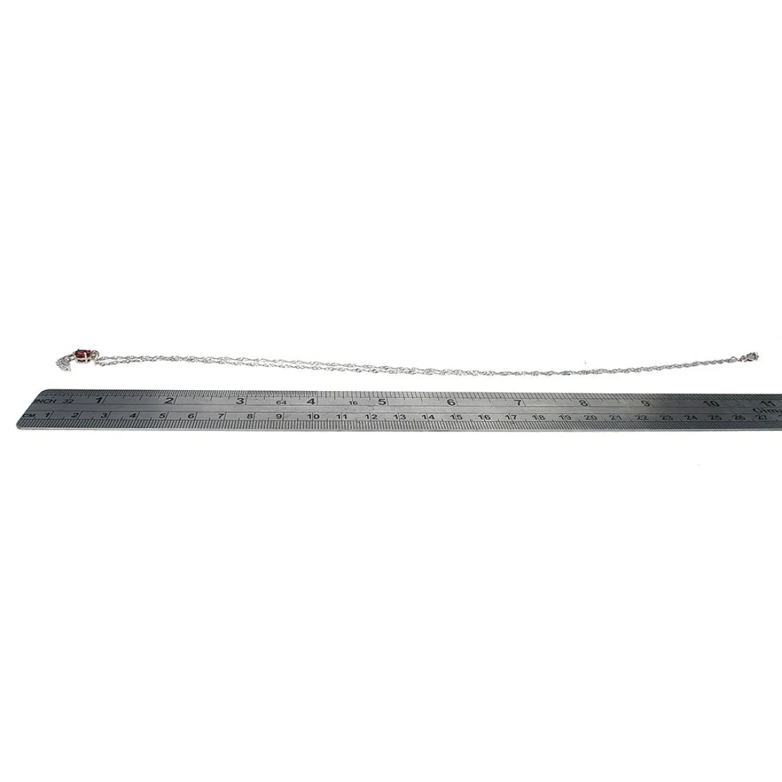 14K White Gold Garnet and Diamond Crescent Shaped Station Necklace - Image 3