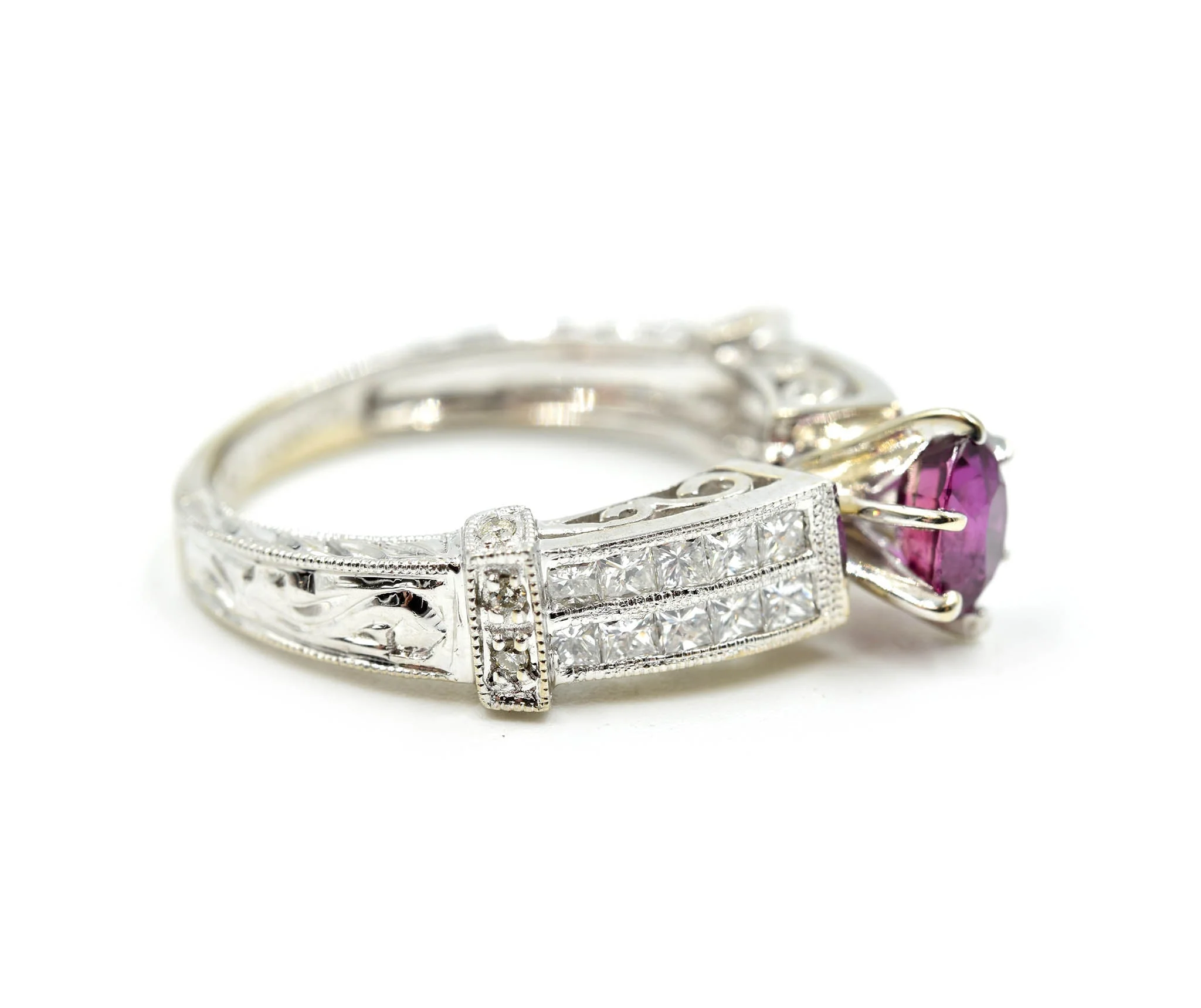 Garnet and Diamond Ring 14k White Gold - Image 2