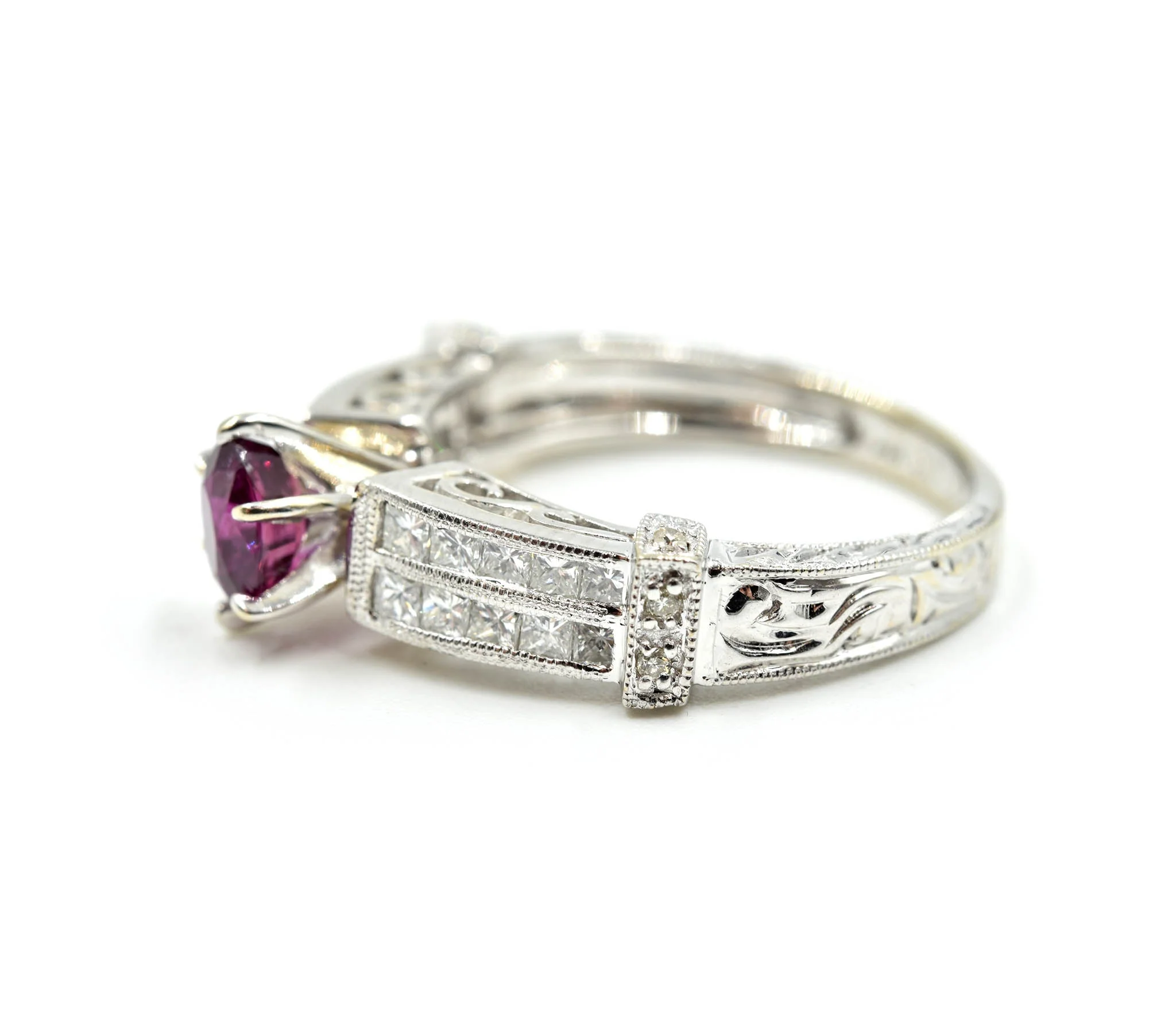 Garnet and Diamond Ring 14k White Gold - Image 3