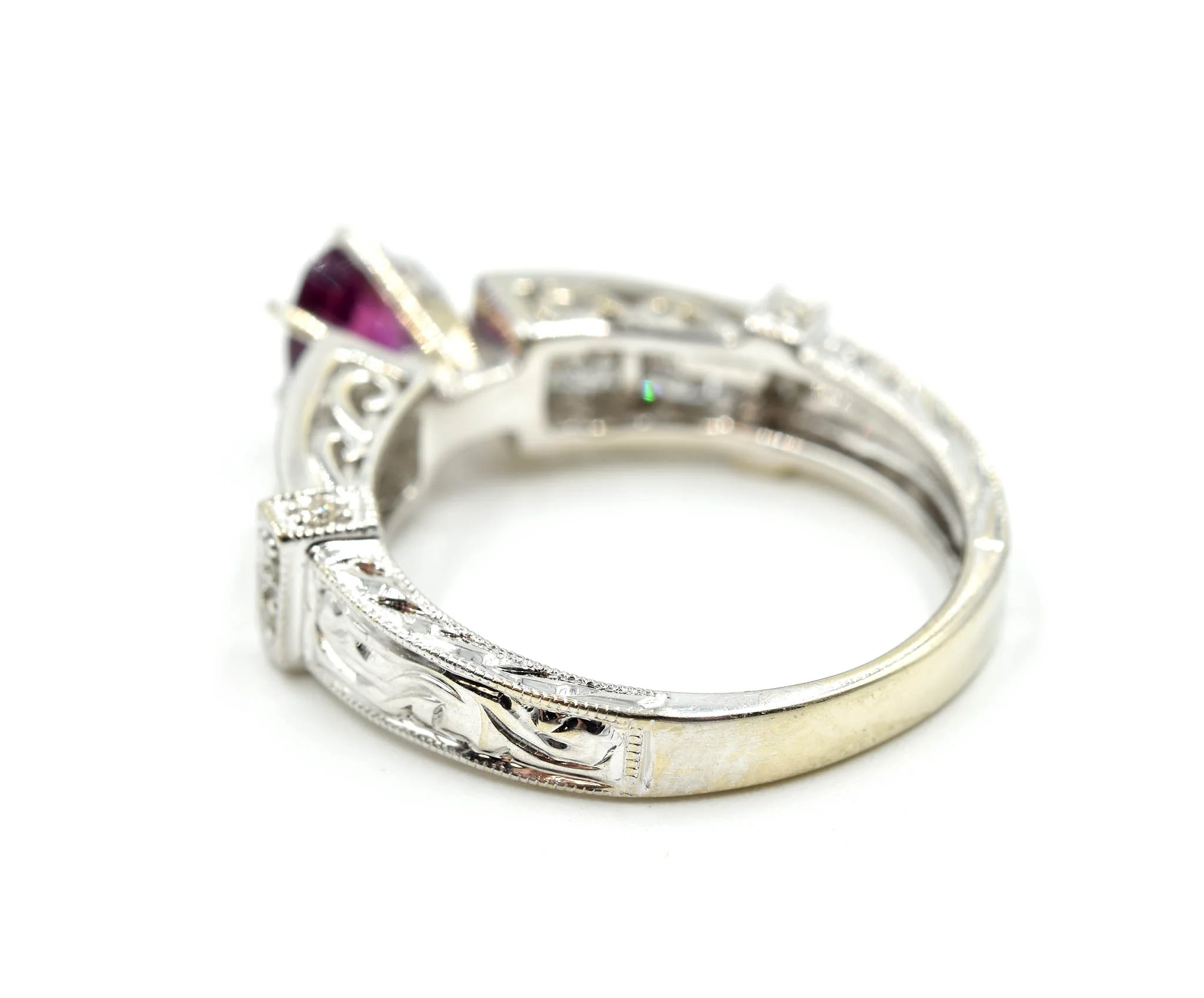 Garnet and Diamond Ring 14k White Gold - Image 4