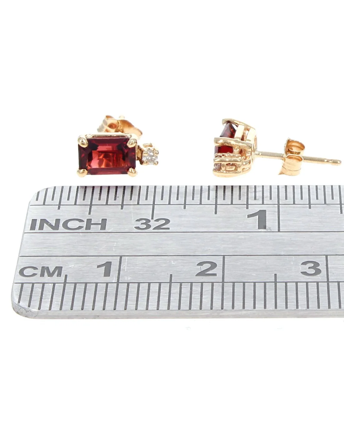 Garnet and Diamond Stud Earrings in Yellow Gold - Image 3