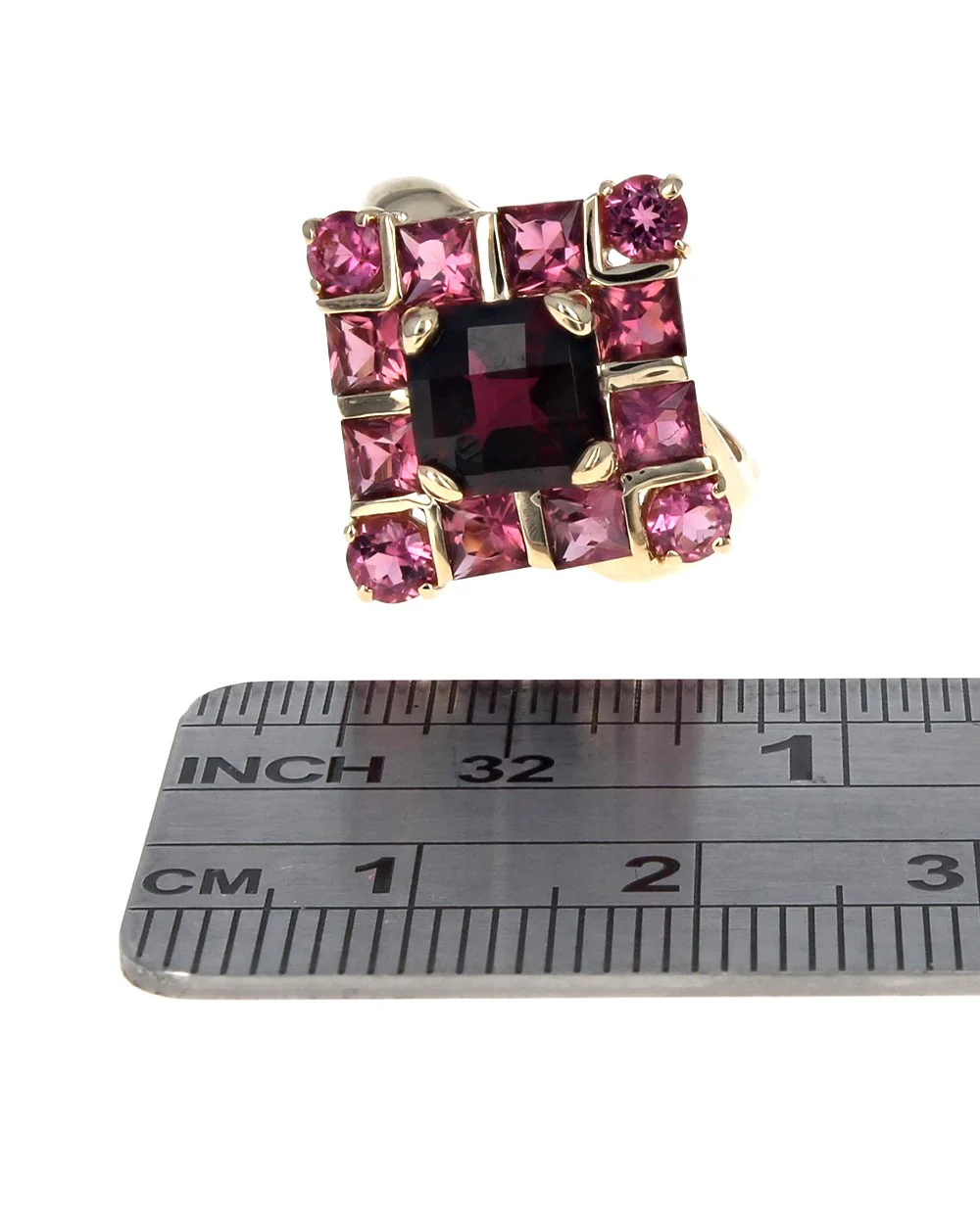 Garnet and Pink Tourmaline Kite Shape Ring in Yellow Gold - Image 3