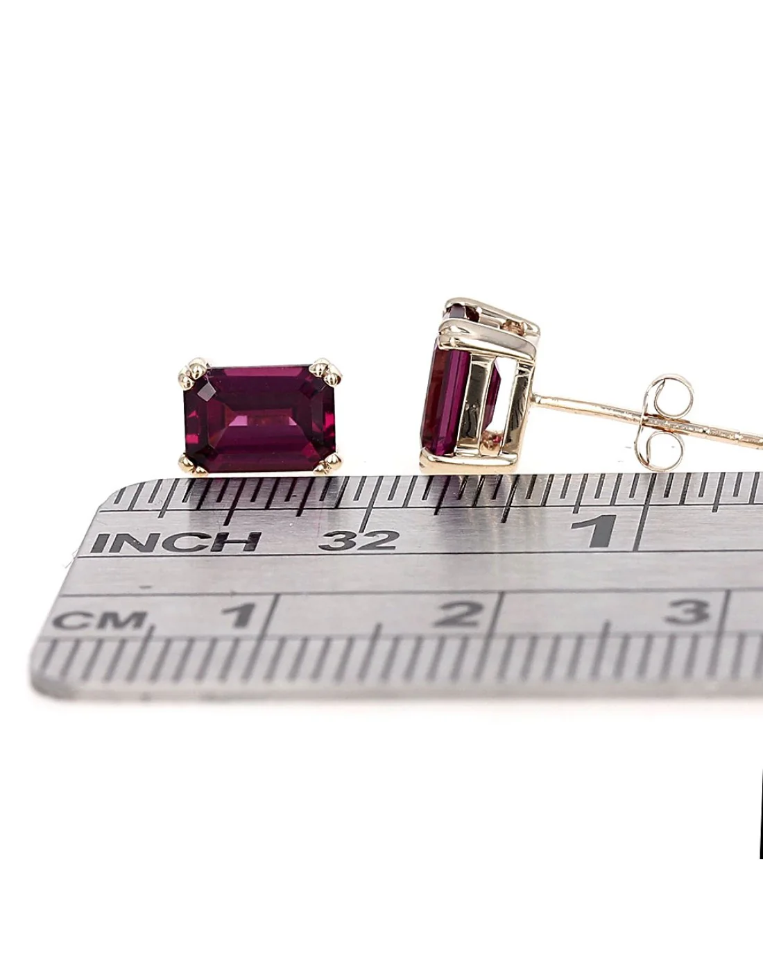 Garnet Stud Earrings in Gold - Image 2