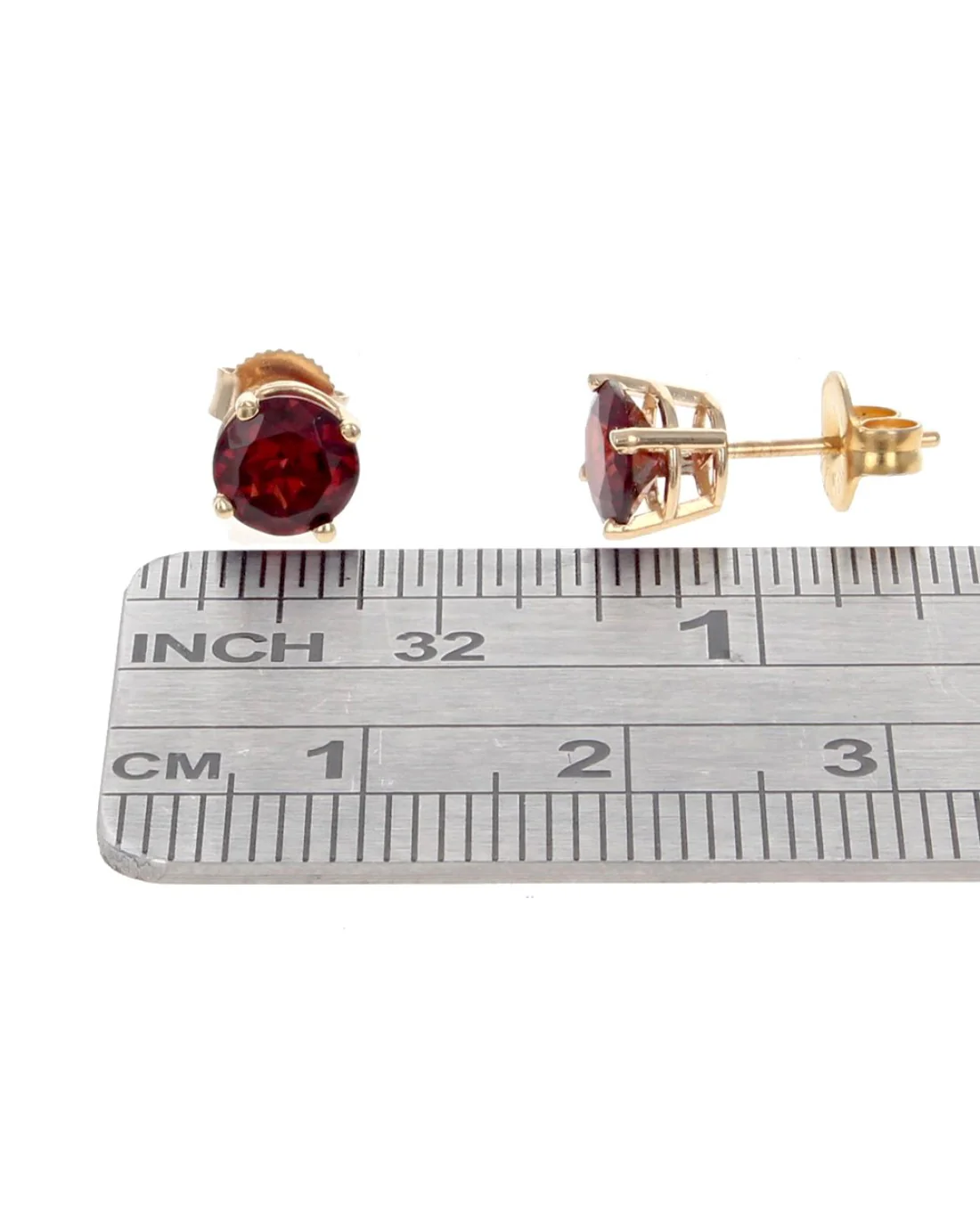 Garnet Stud Earrings in Yellow Gold - Image 2