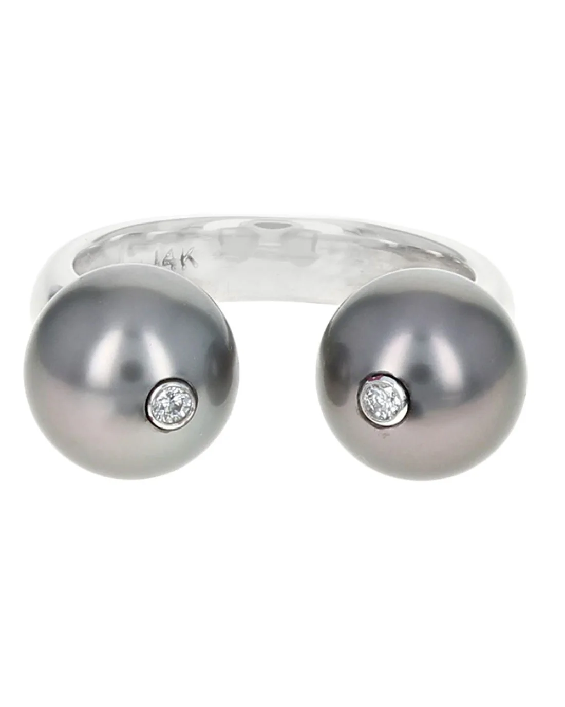 Gauthier Black Tahitian Pearl and Diamond Accent Open Ring in White Gold - Image 2