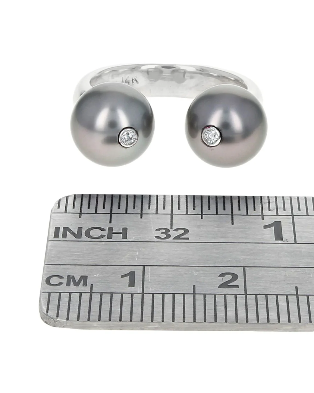 Gauthier Black Tahitian Pearl and Diamond Accent Open Ring in White Gold - Image 3