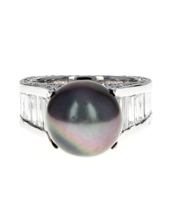 Gauthier Black Tahitian Pearl and Diamond Ring - Image 2