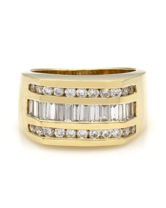 Gentleman's 3 Row Diamond Tapered Ring - Image 2