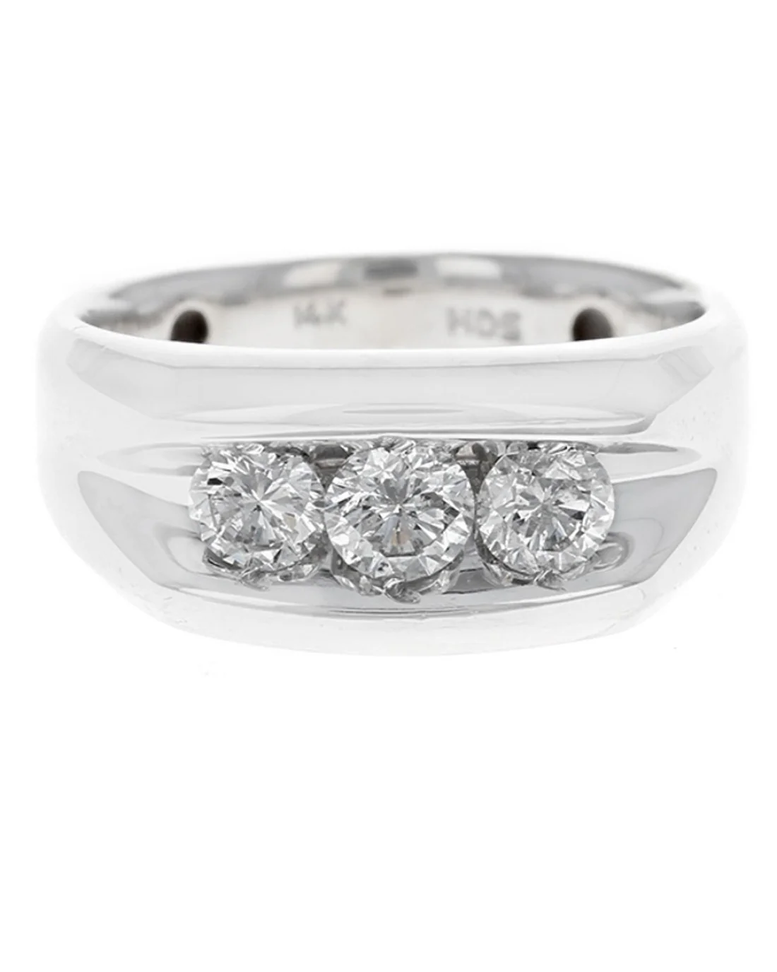 Gentlemans 3 Stone Diamond Tapered Ring - Image 2