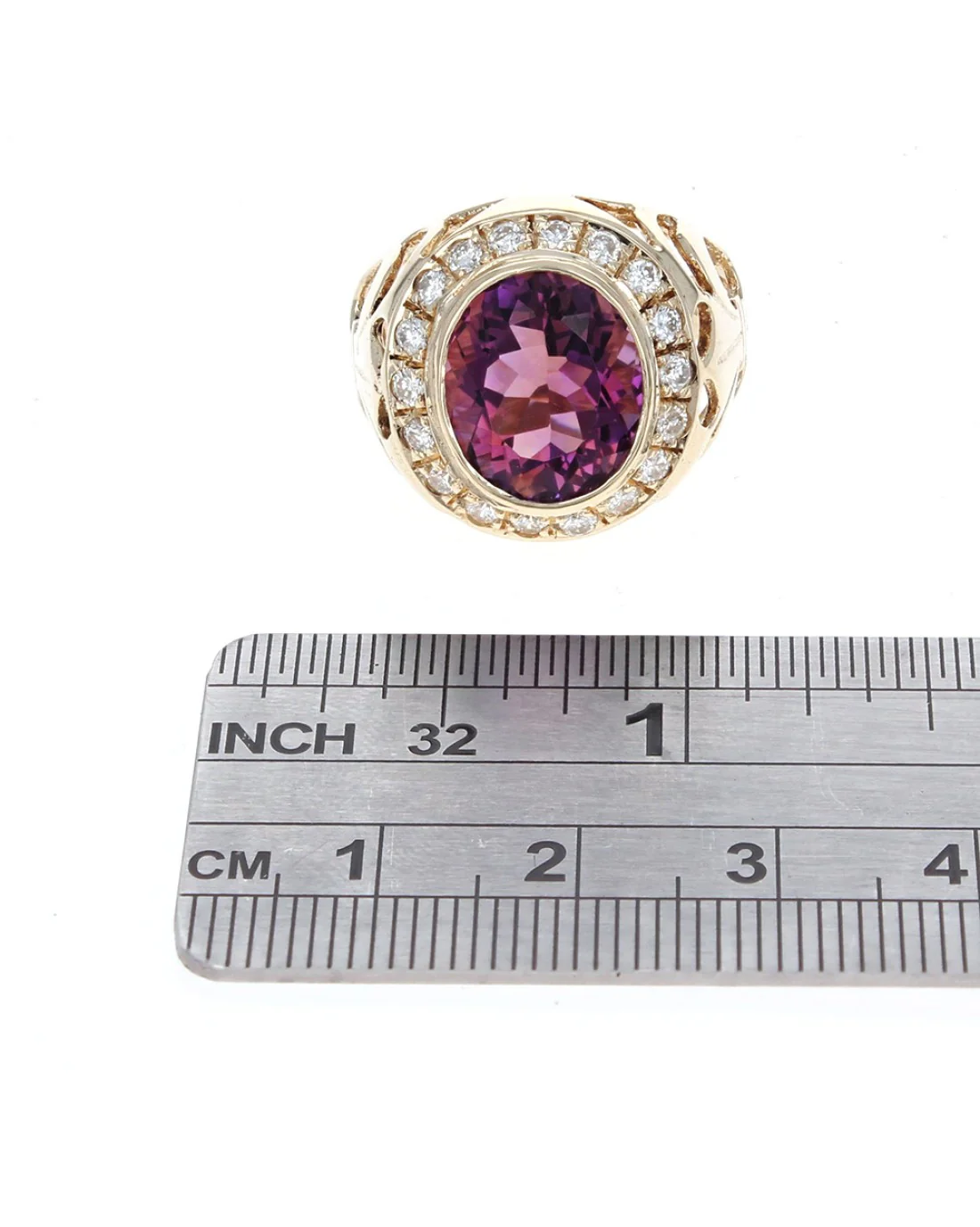 Gentlemans Ametrine and Diamond Halo Cut out Shank Ring - Image 3
