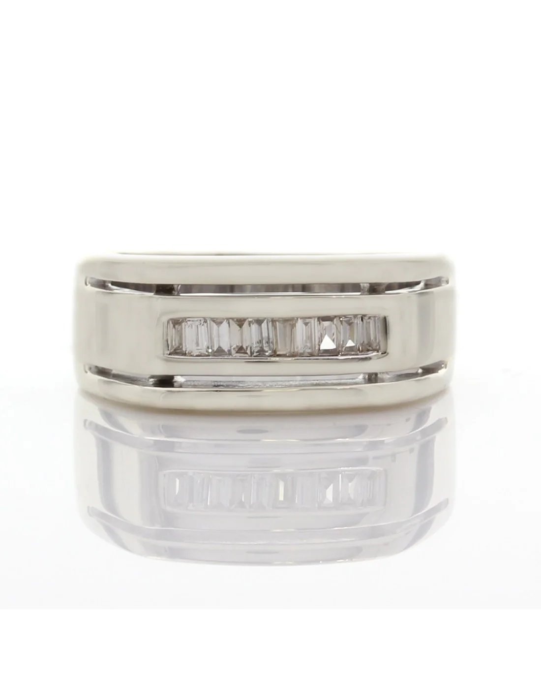 Gentlemans Baguette Diamond Rectangular Top Ring - Image 2