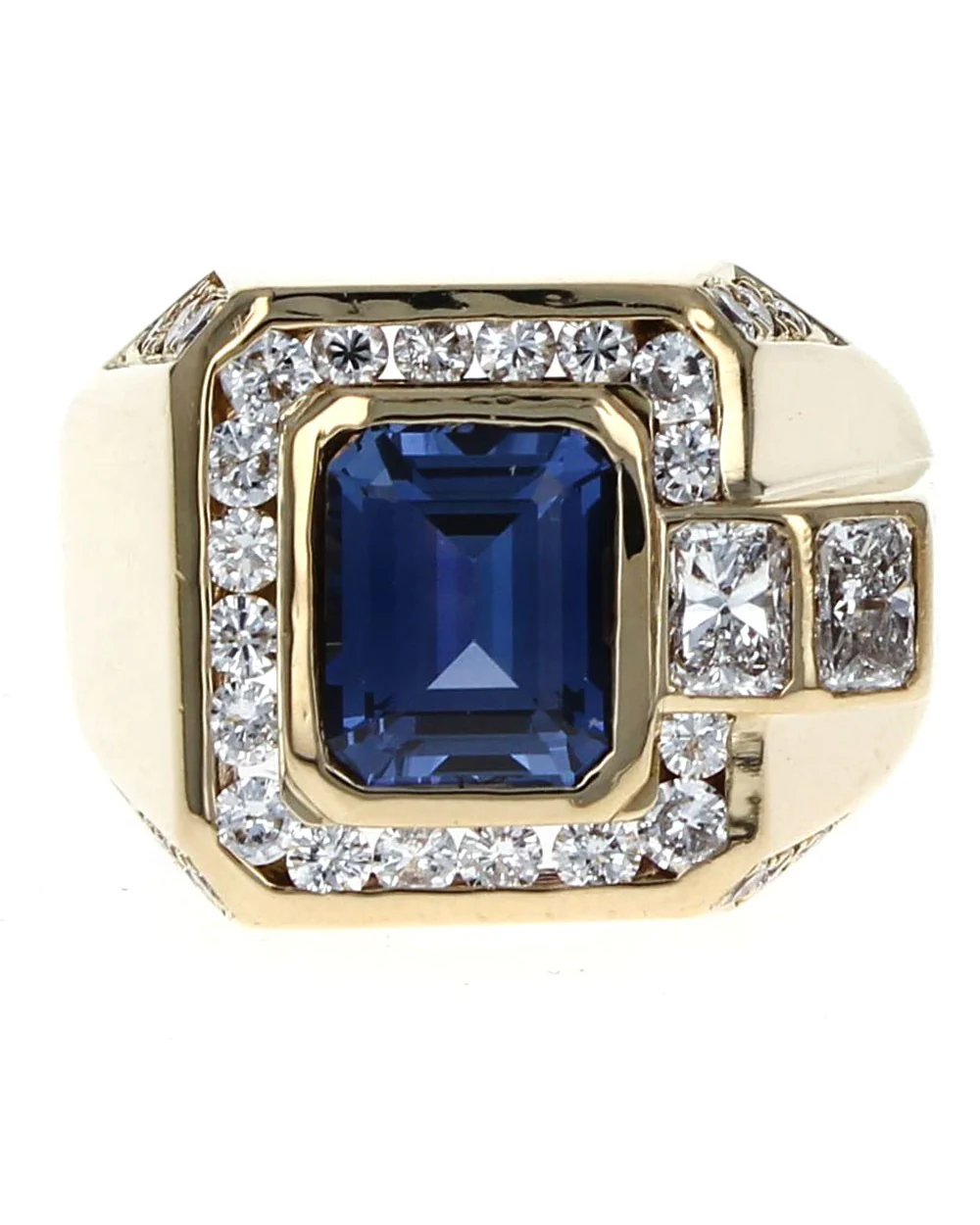 Gentlemans Blue Sapphire and Diamond Ring - Image 2
