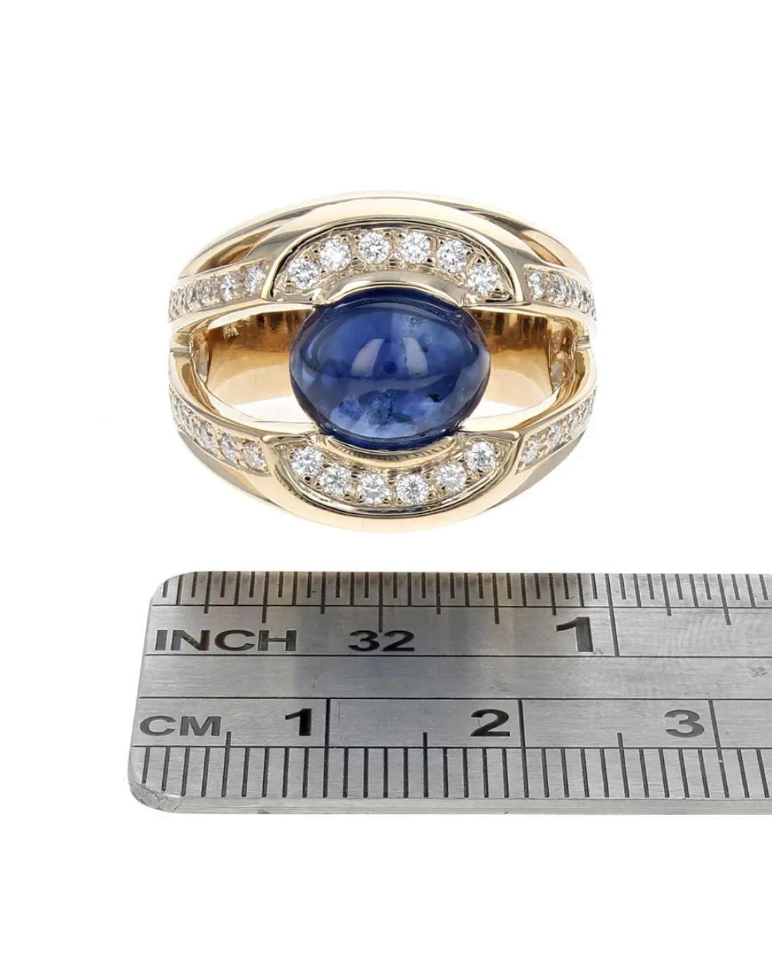 Gentlemans Blue Star Sapphire and Diamond Split Shank Ring - Image 3