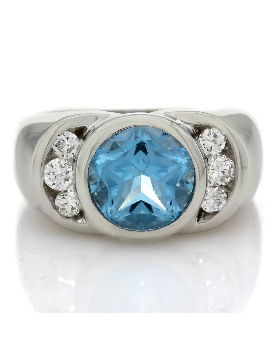 Gentleman's Blue Topaz and Diamond Ring - Image 2