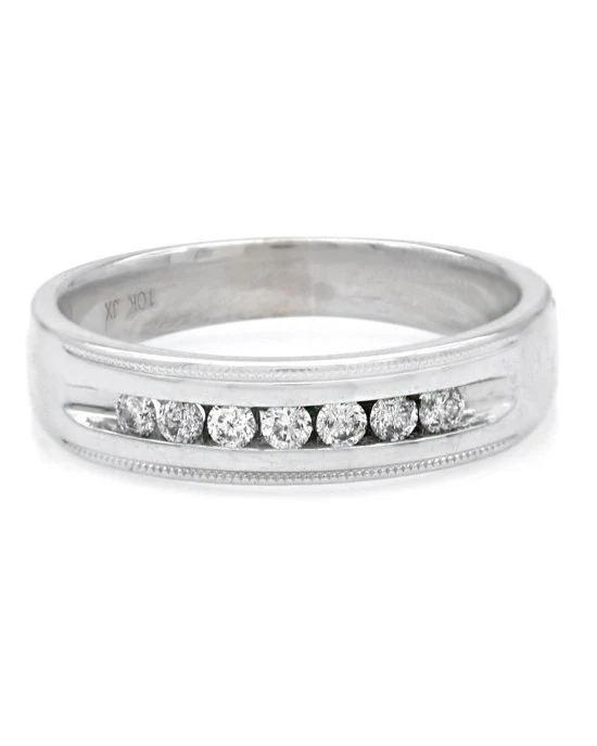 Gentleman's Diamond Milgrain Accent Tapered Band in White Gold - Image 2