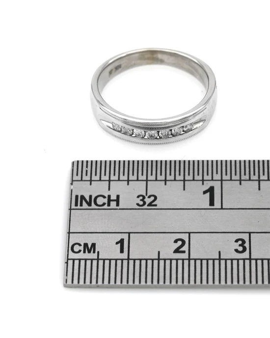 Gentleman's Diamond Milgrain Accent Tapered Band in White Gold - Image 3