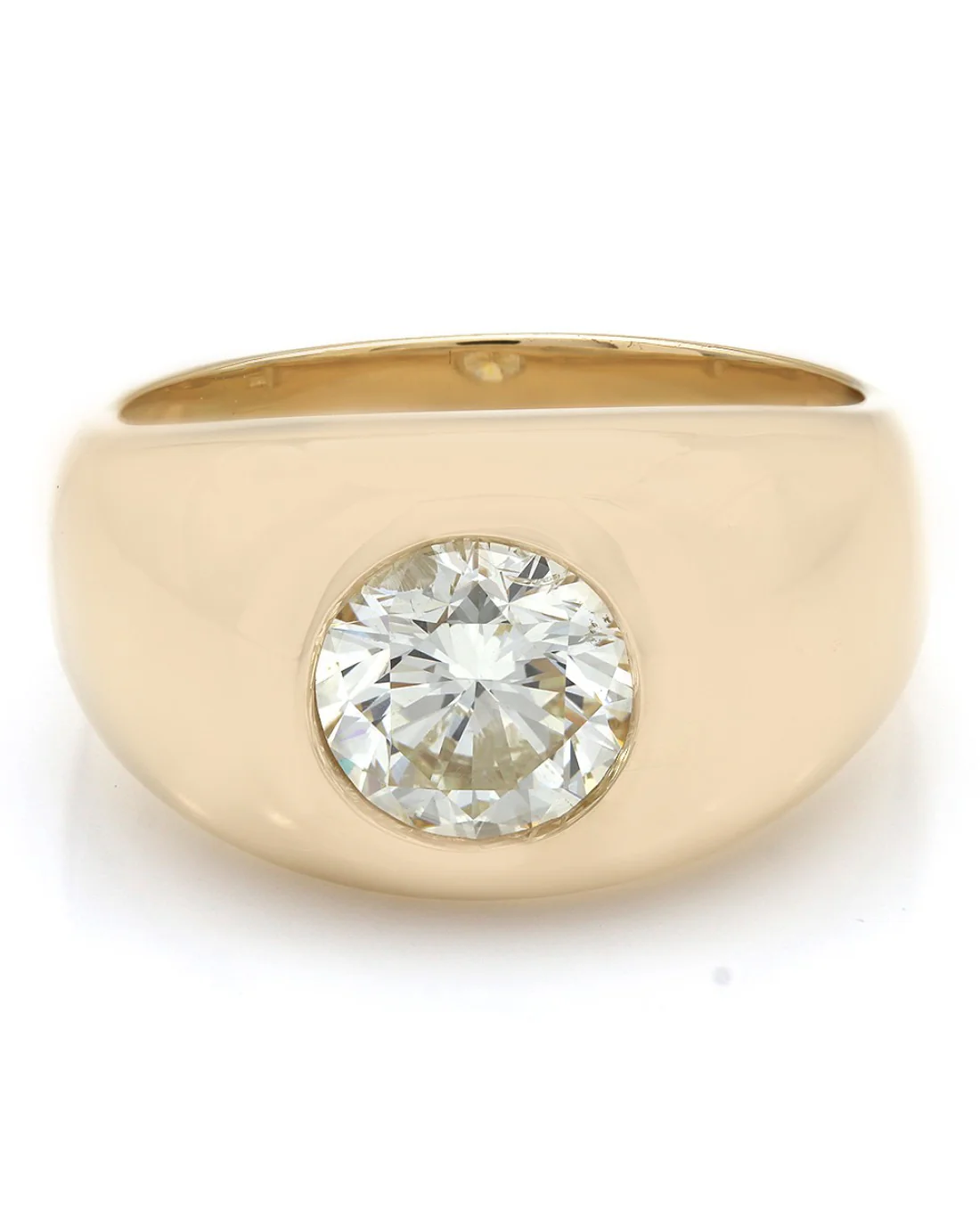 Gentlemans Domed Solitaire with Round Diamond in 14k Yellow Gold - Image 2