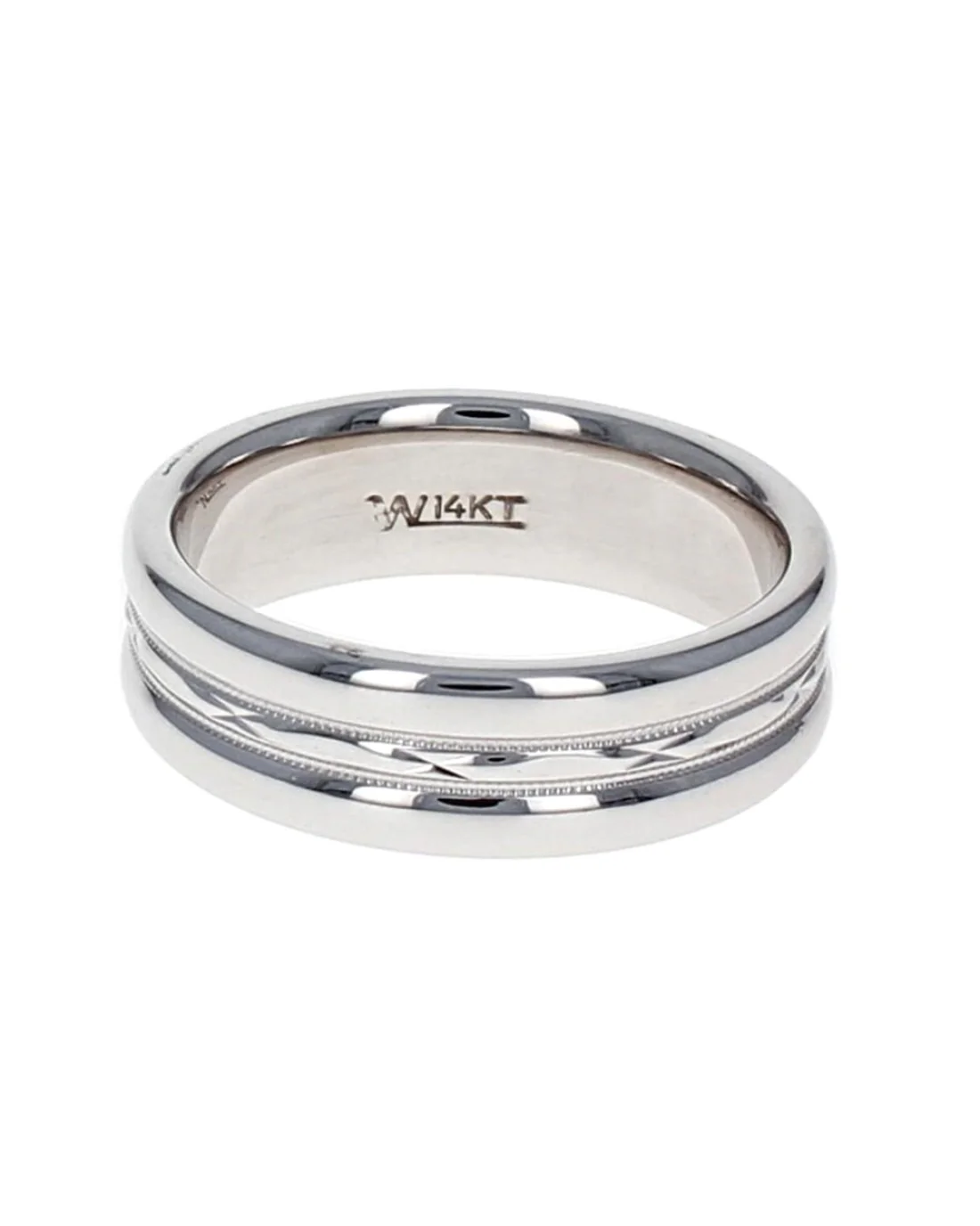 Gentleman's Etched Milgrain Comfort Band in White Gold - Image 2