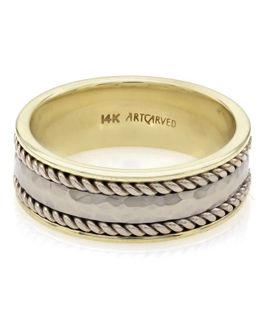 Gentleman's Gold and Silver Hammered Rope Edge Ring - Image 2