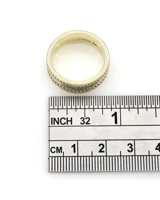 Gentleman's Gold and Silver Hammered Rope Edge Ring - Image 3