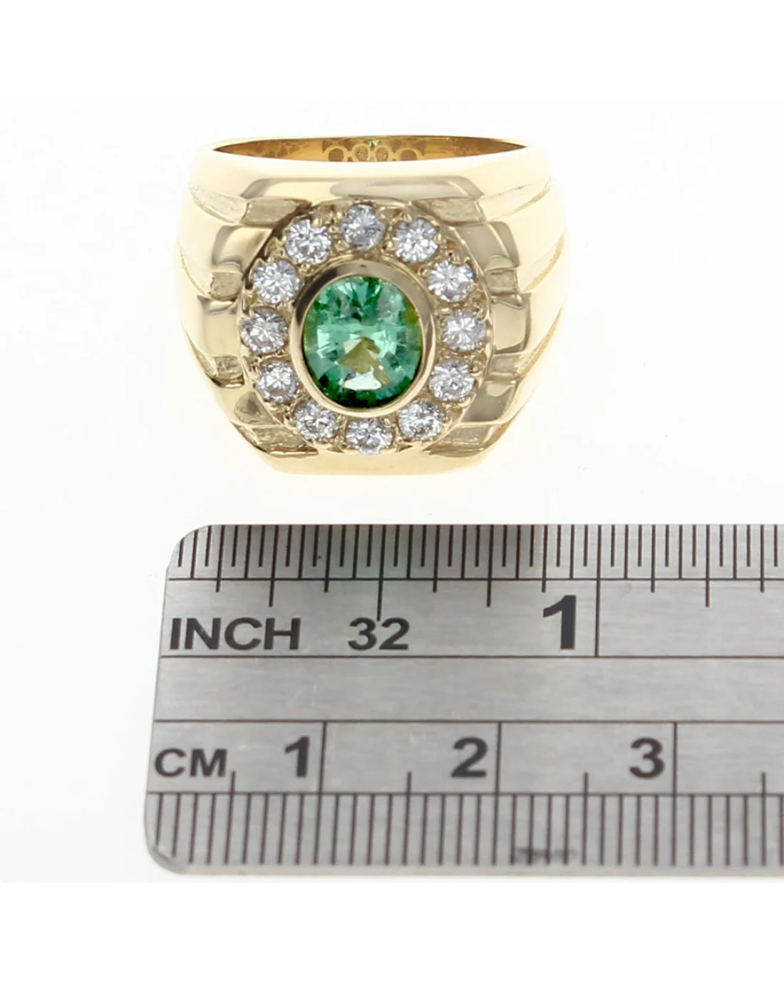 Gentlemans Green Tourmaline and Diamond Halo Ring - Image 3