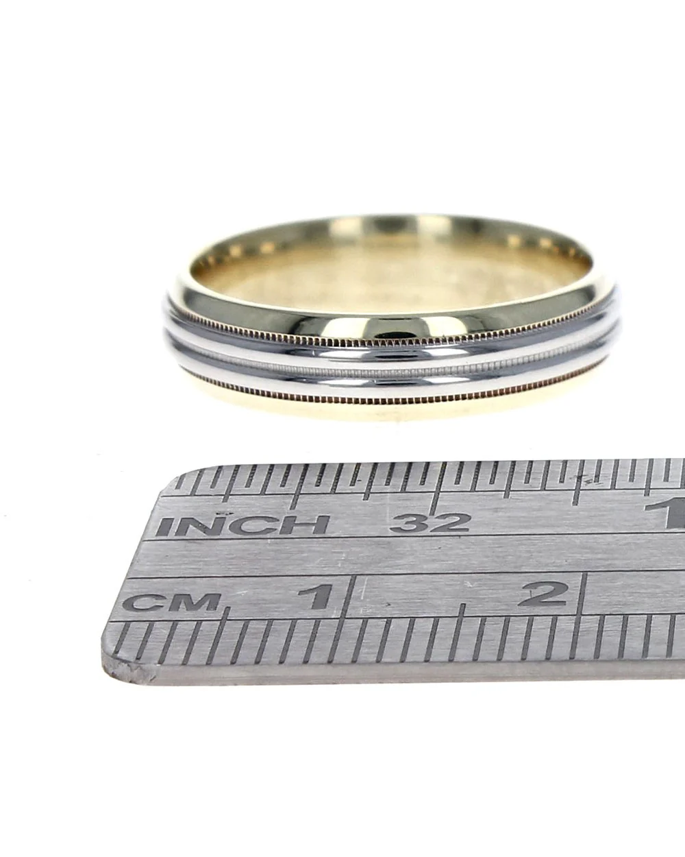 Gentlemans Grooved Milgrain Band in Platinum and Gold - Image 3