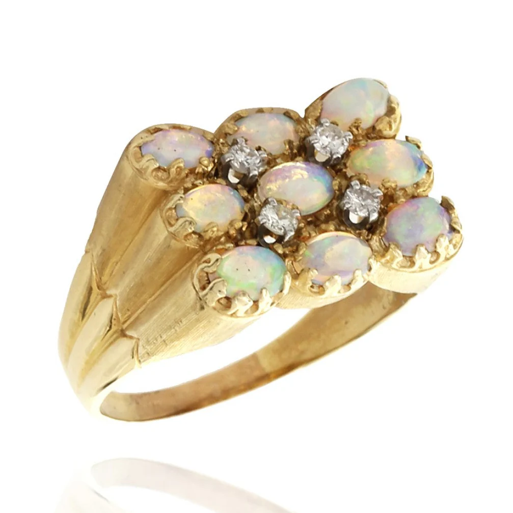 14K Yellow Gold Gentleman's Opal and Diamond Ring