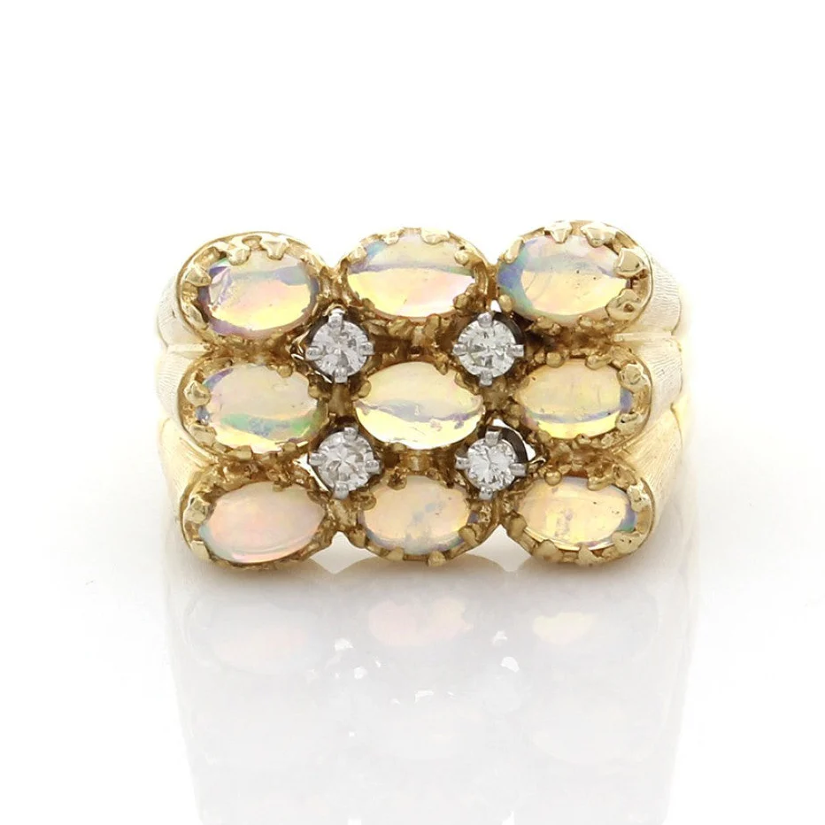 14K Yellow Gold Gentleman's Opal and Diamond Ring - Image 2