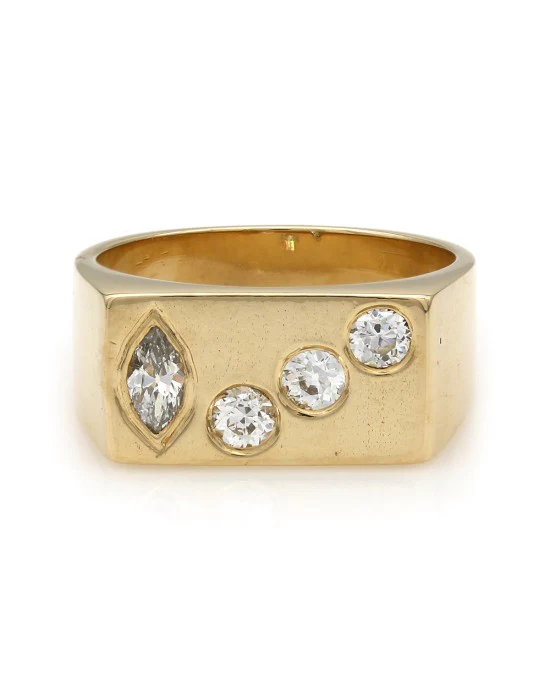 Gentleman's Rectangular Top Diamond Ring in Gold - Image 2
