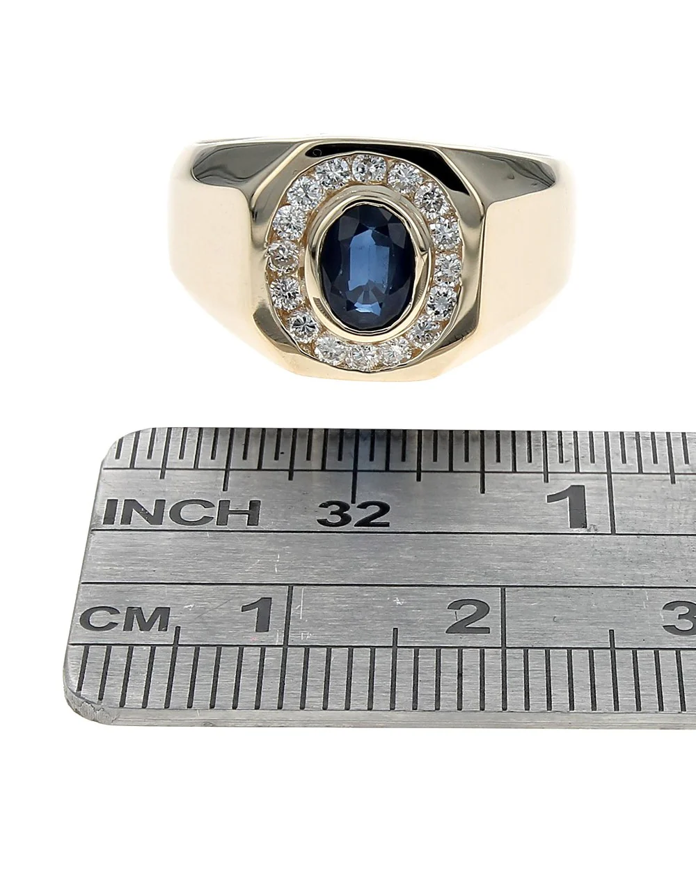Gentlemans Sapphire and Diamond Halo Ring - Image 3