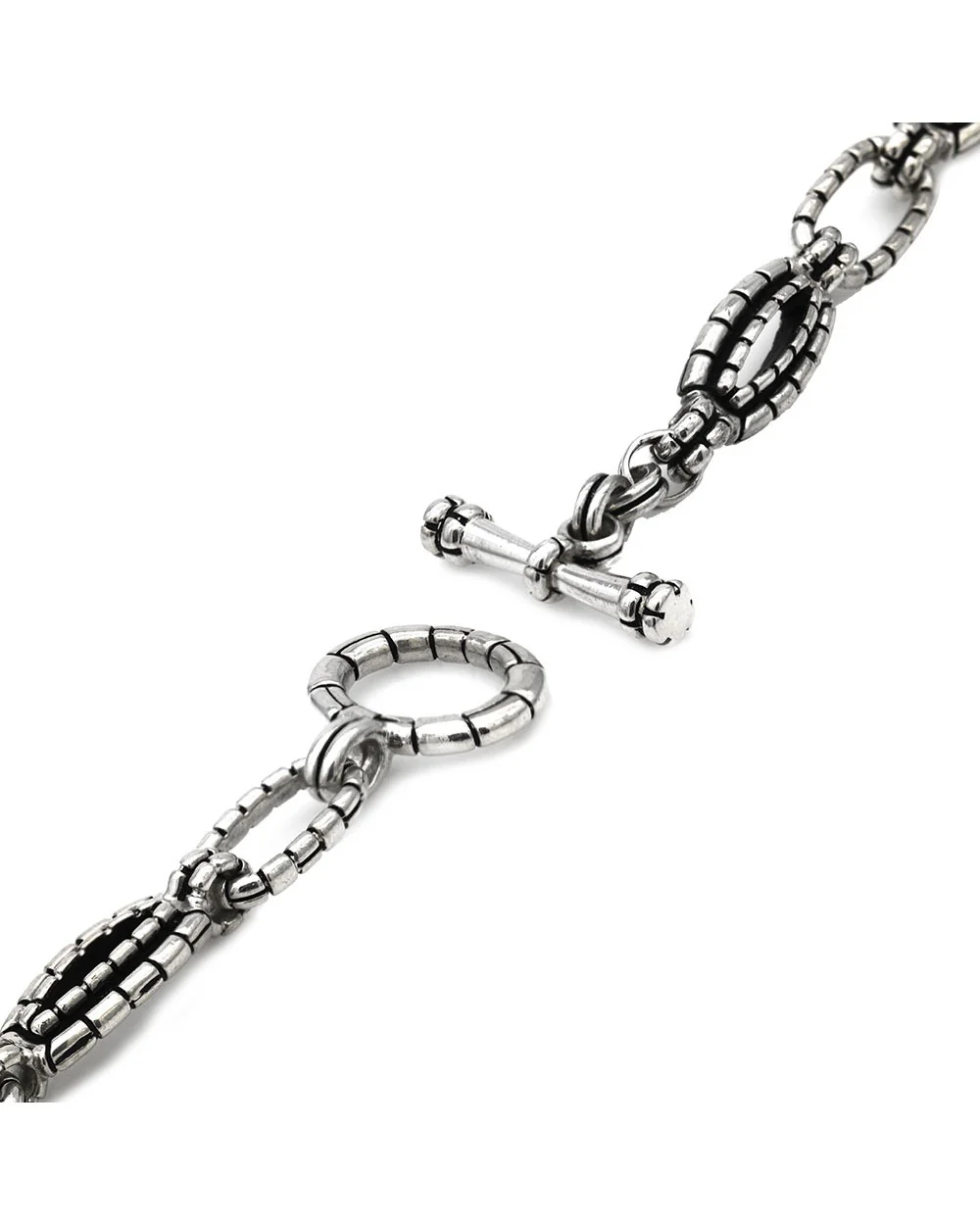 Gentlemans Sterling Silver Elongated Oval LInk Toggle Bracelet - Image 2