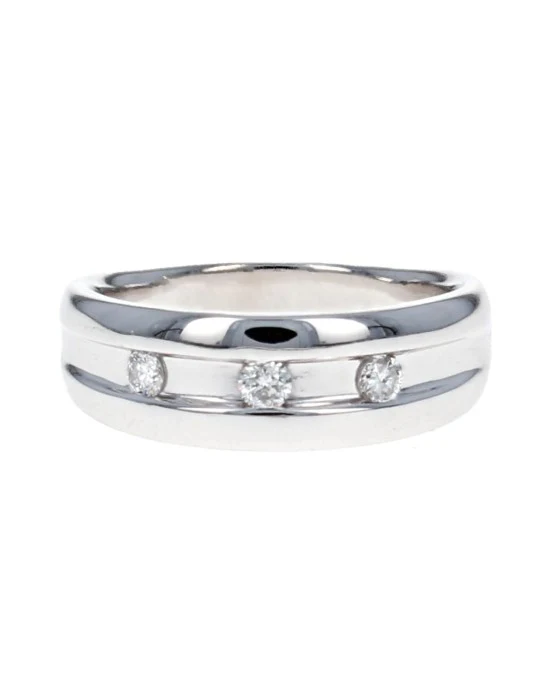 Gentleman's Three Stone Diamond Ring in White Gold - Image 2