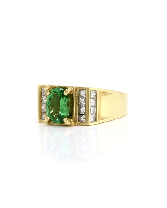 Gentleman's Tsavorite and Diamond Ring in Gold - Image 2