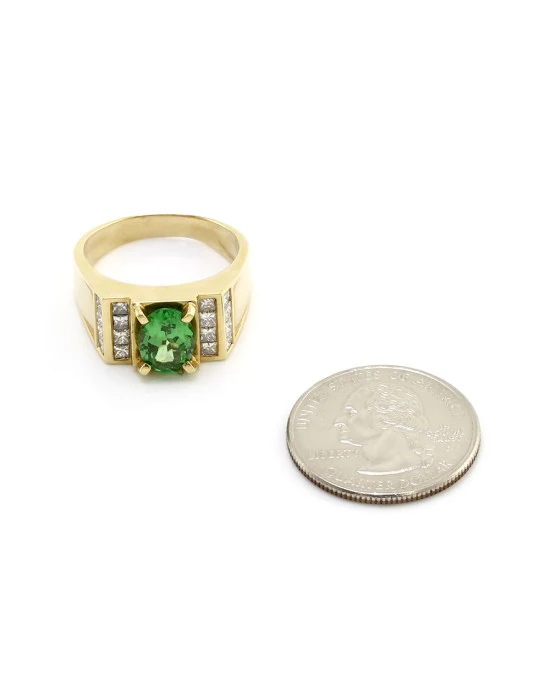 Gentleman's Tsavorite and Diamond Ring in Gold - Image 6