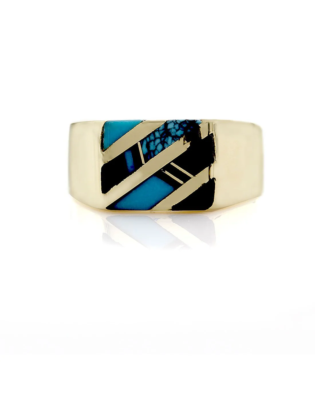 Gentlemans Turquoise and Black Onyx Inlay Ring - Image 2