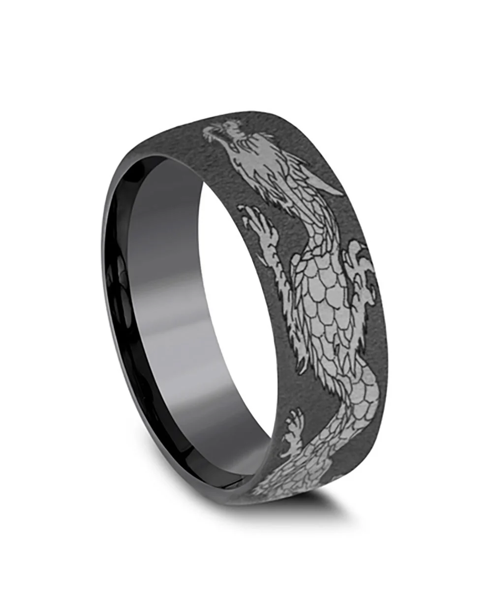 Gentlemen's Chinese Dragon European Comfort Fit Band in Darkened Tantalum - Image 2
