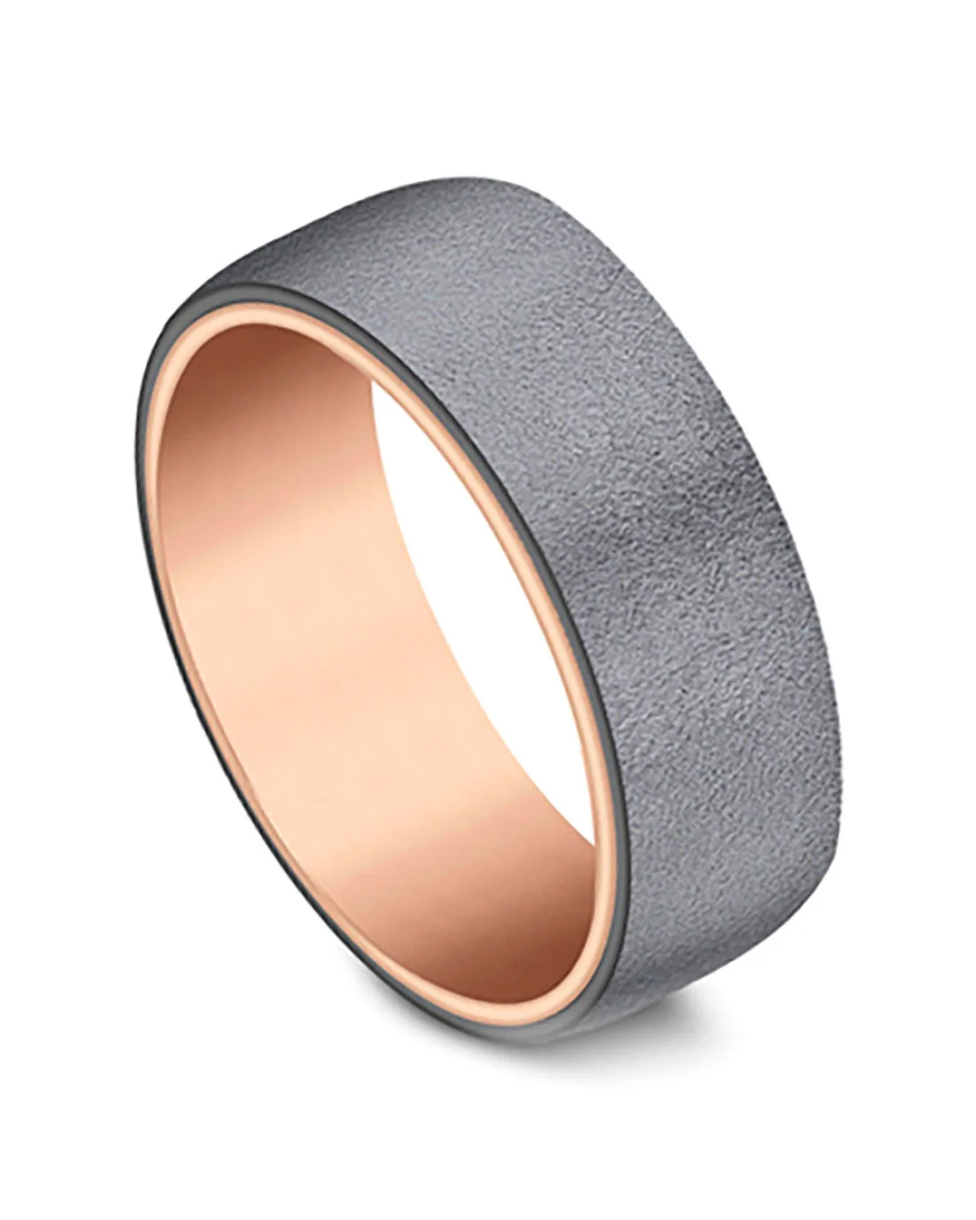 Gentlemen's Comfort Fit Band in Rose Gold and Darkened Grey Tantalum - Image 3